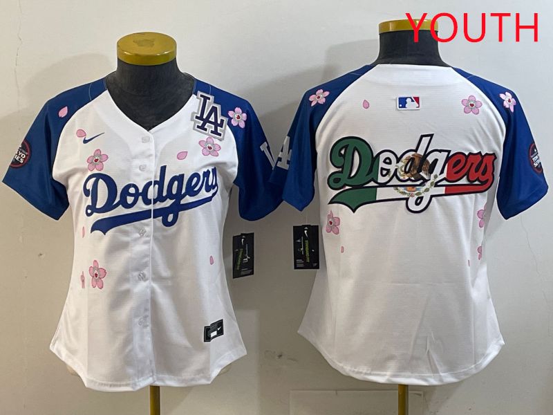 Youth Los Angeles Dodgers Blank White Blue Sakura Edition 2025 Nike MLB Jersey style 10
